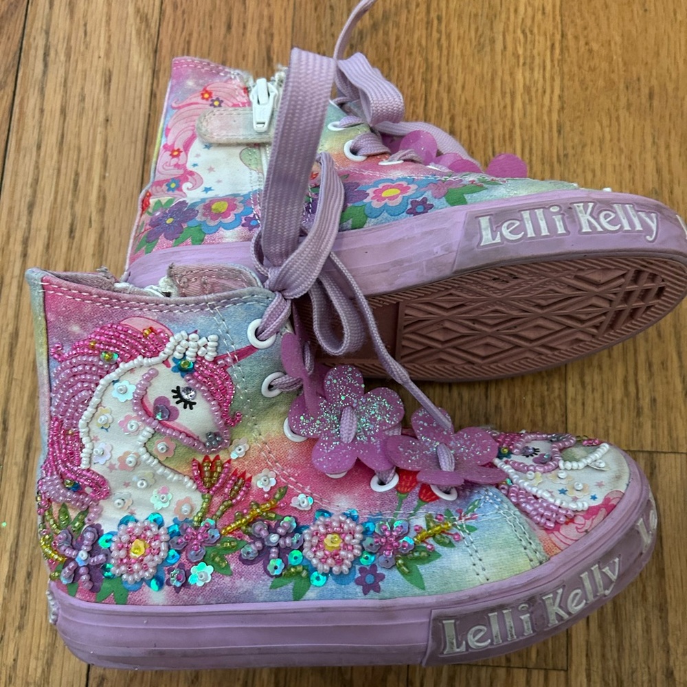 Lelli Kelly Girls' Pink Unicorn Embellished High-Top Sneakers